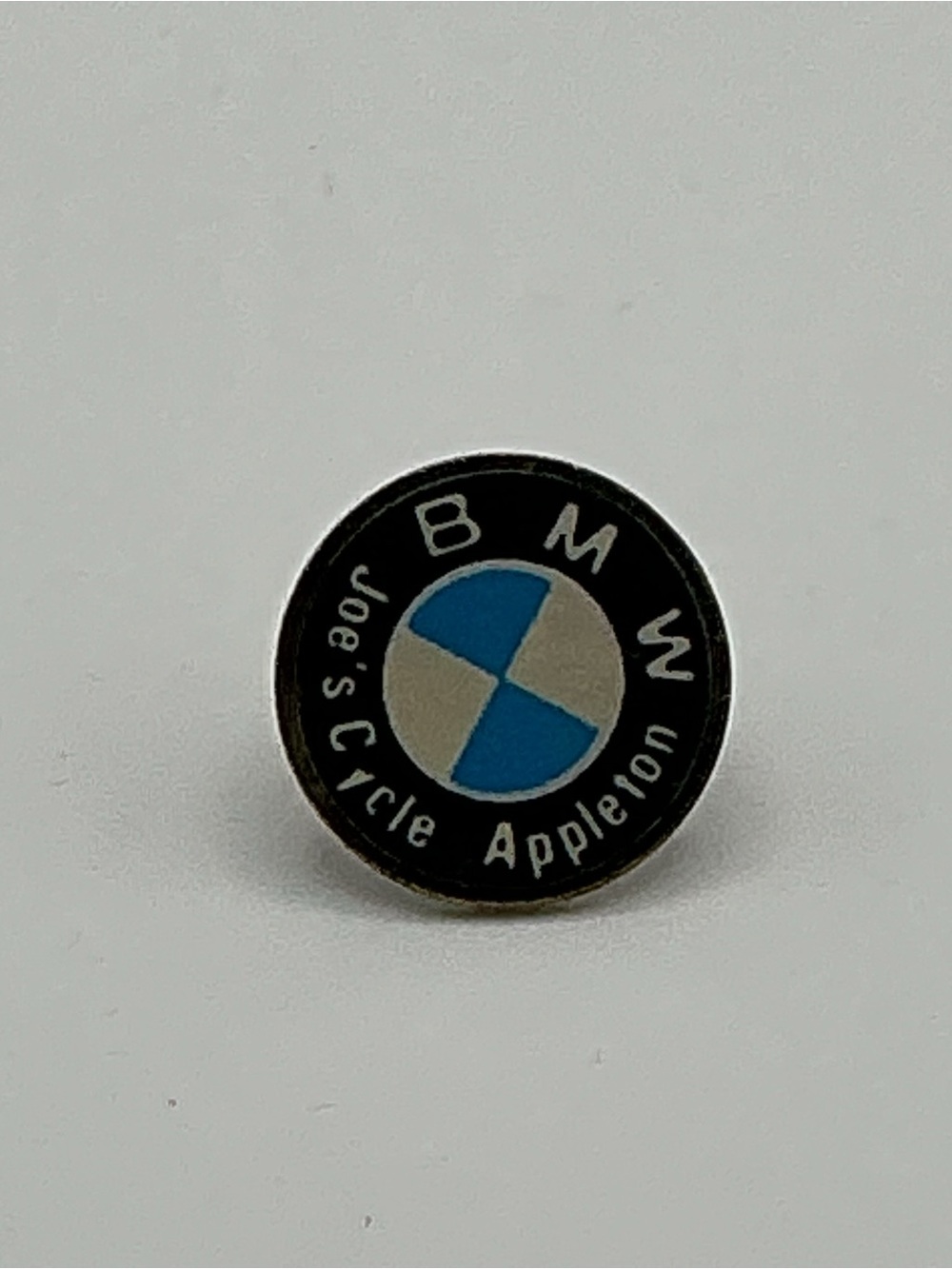 Vintage BMW Emblem Joe's Cycle Appleton Lapel Logo Tie Tack Pushback Pin